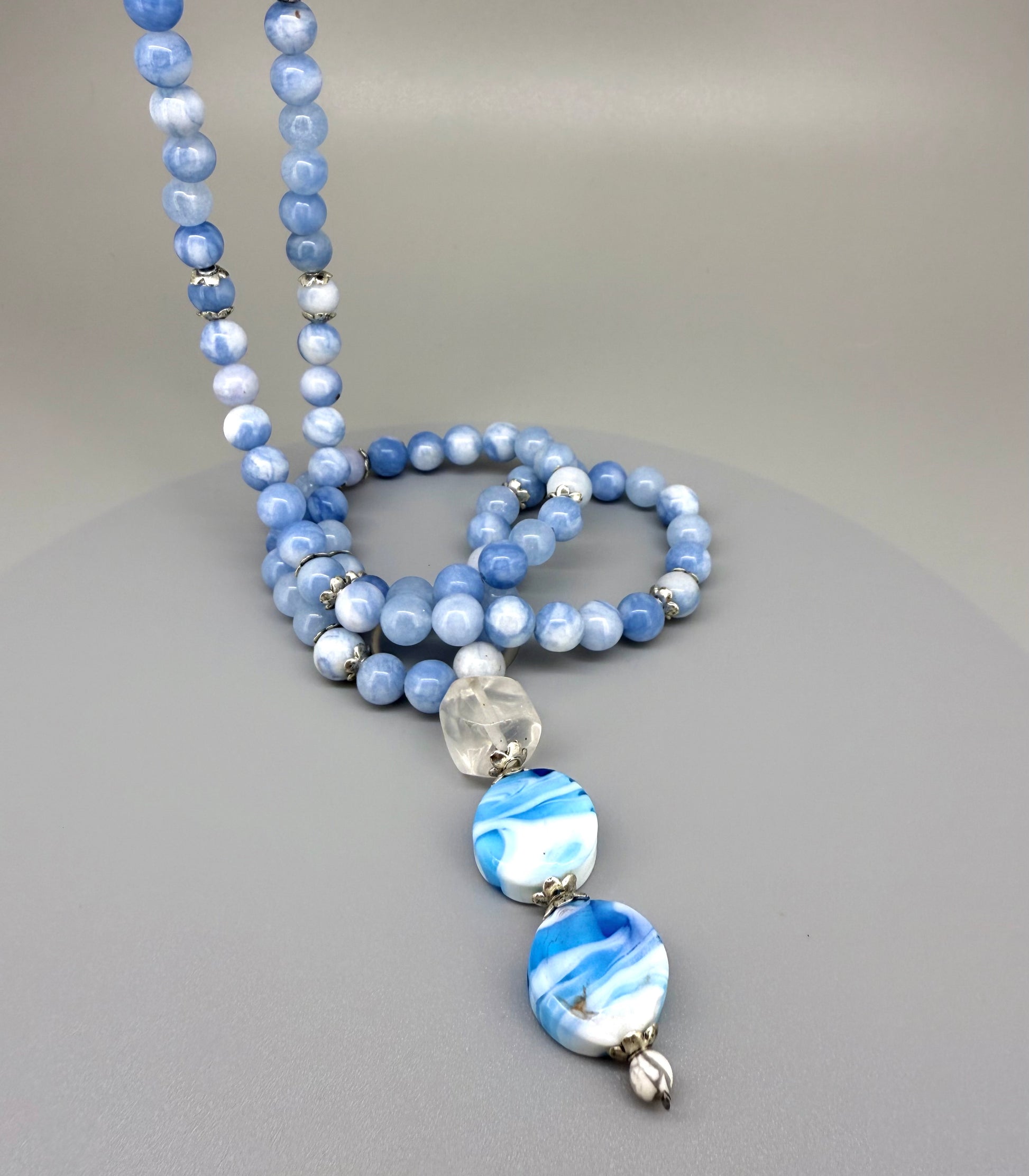 Aquamarine mala necklace – natural gemstone beads, handmade meditation jewelry