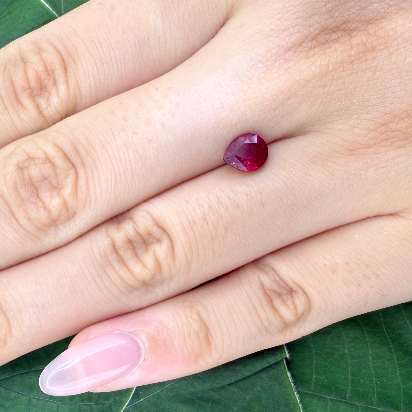 Natural Pinkish Red Ruby gemstone, pear cut