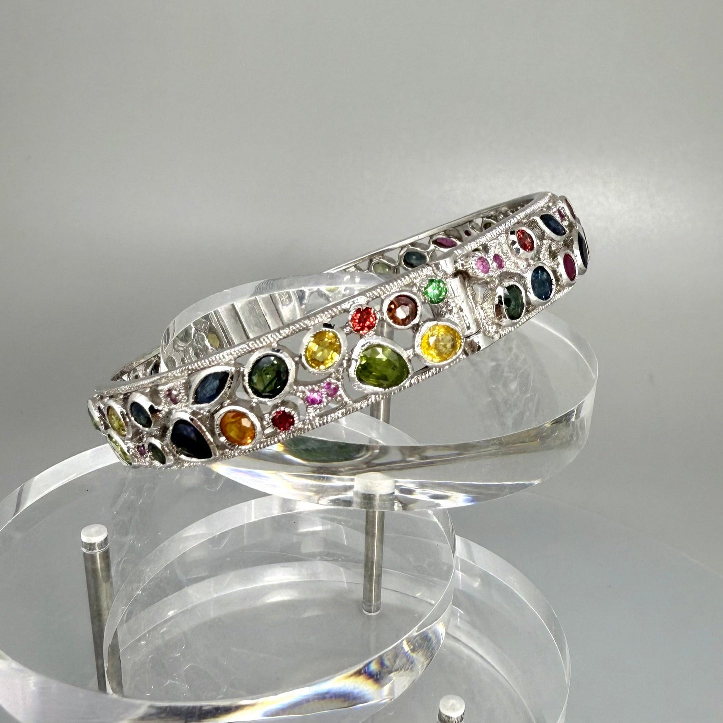 Silver Bracelet Sapphire multicolor white gold plated