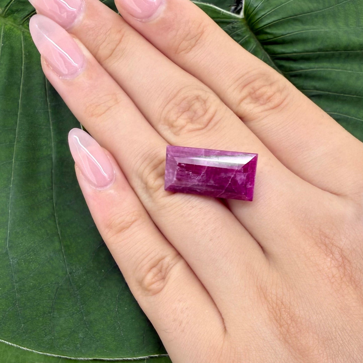 Natural Purplish Red Opaque Ruby gemstone, baguette cut