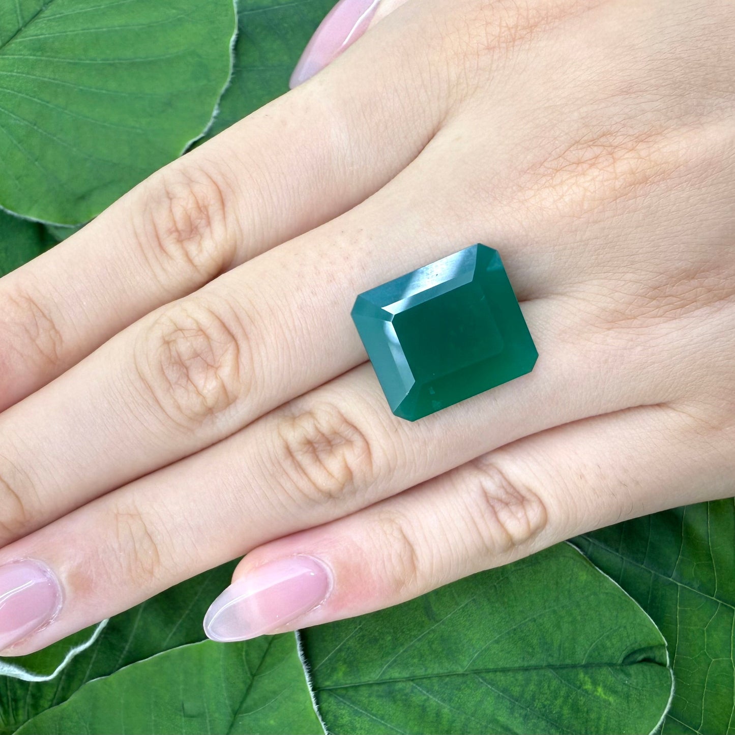 Natural Vibrant Green Chalcedony gemstone, emerald cut