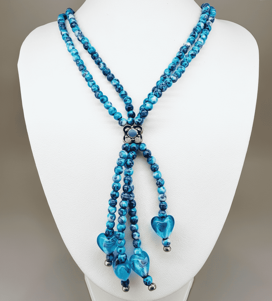 Turquoise jasper necklace with cascading drops, 50 cm / 19.7 in.