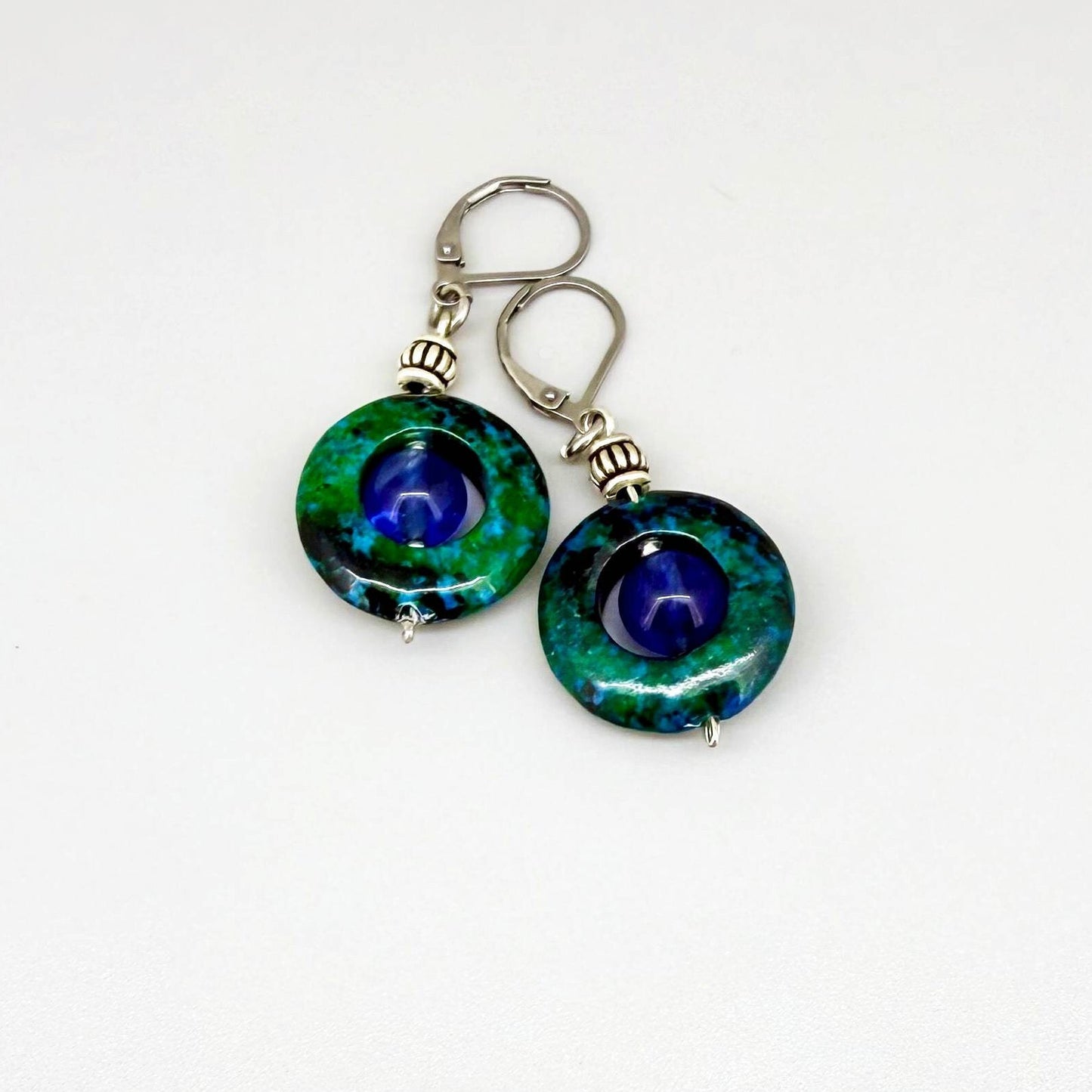 Chrysocolla and quartz beaded necklace in blue and green tones, 44 cm.