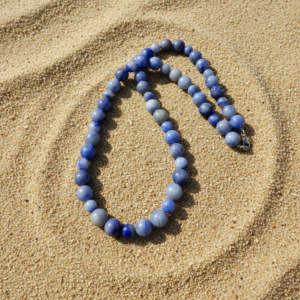 Blue aventurine beaded necklace, 56 cm, handcrafted with smooth round gemstones.