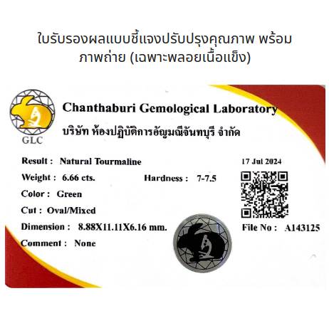 Chanthaburi Gemological Laboratory certificate Basic no picture