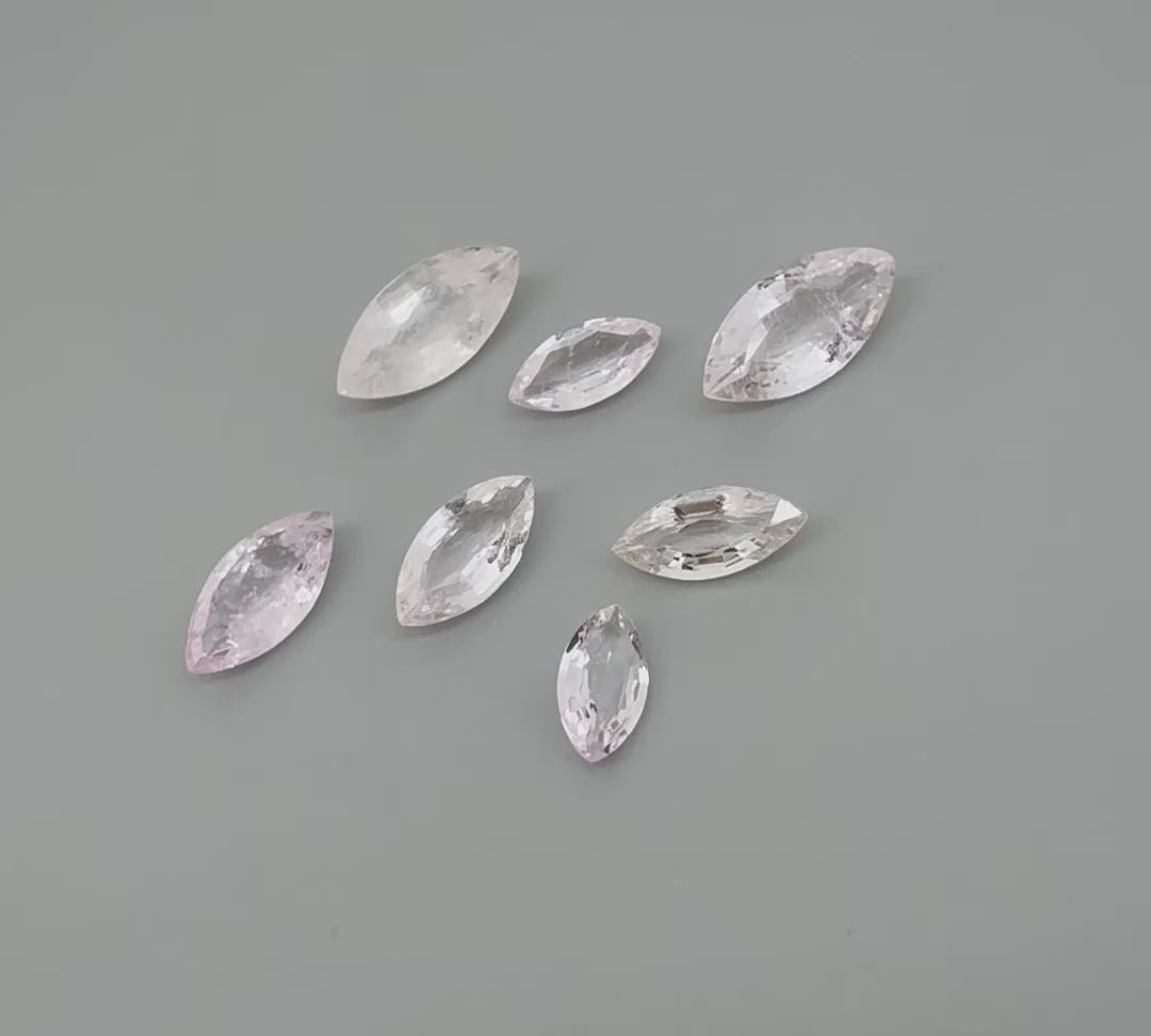 Natural Pale Pink Morganite gemstone lot, marquise cut