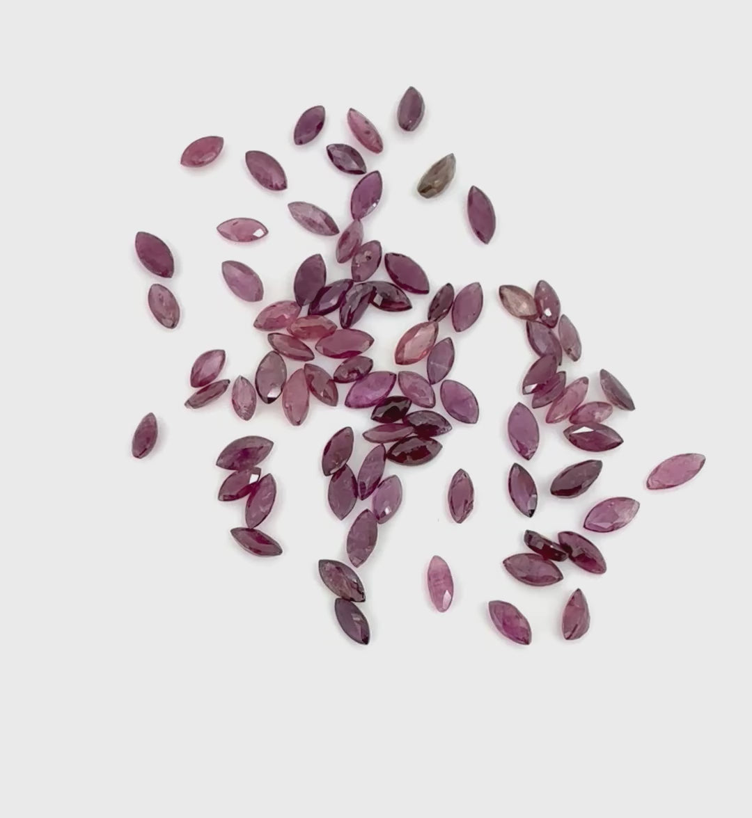 Natural Red Pink hues Ruby gemstone lot, marquise cut