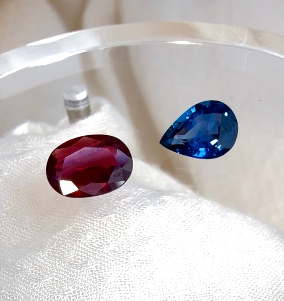 Fine Oval Ruby & Royal Blue Sapphire in Pear shape
