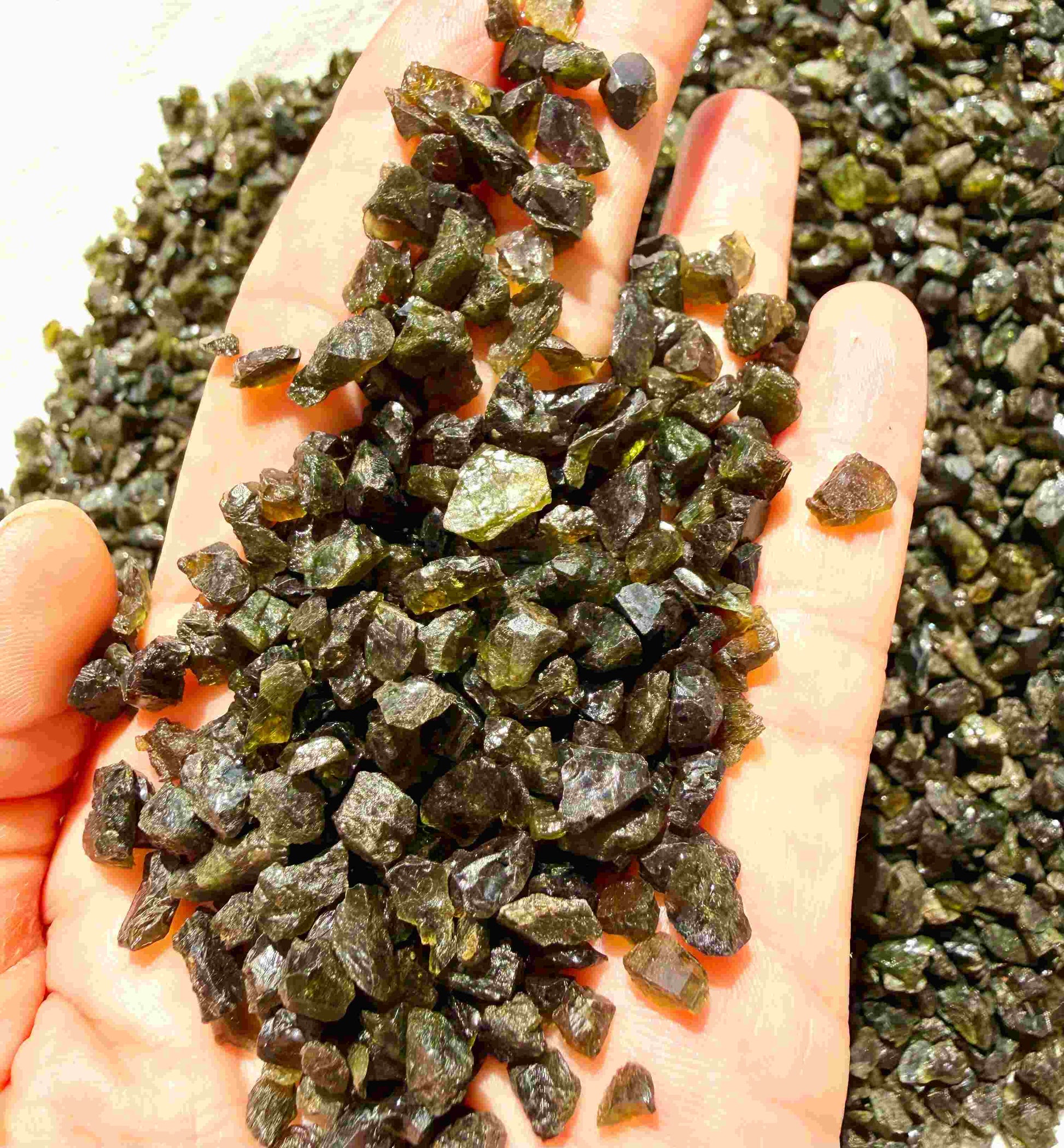 Natural green tourmaline rough stones sold as a lot, untreated tourmaline with green to yellowish-green tones