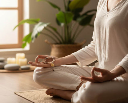 Maifanite mala bracelet made from natural maifanite beads, symbolizing grounding, stability, and balance.