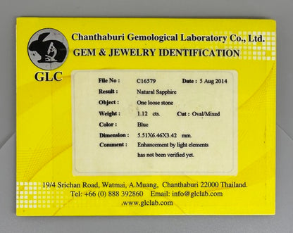 Vibrant Blue Sapphire Oval 1.12 Cts