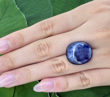 Big Blue Hues Marbled Sapphire Cabochon Silky Sheen 26.9 Ct