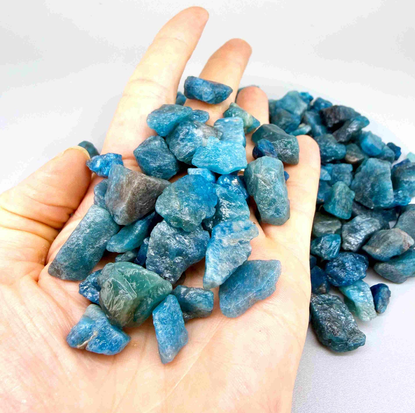 Natural apatite rough lot, green to blue-green apatite stones in raw form