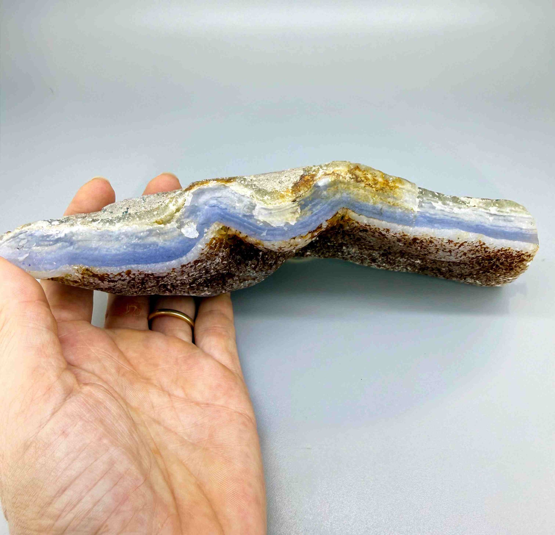 Untreated blue chalcedony rough with cloudy milky texture, natural quartz stone