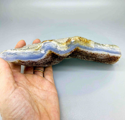 Untreated blue chalcedony rough with cloudy milky texture, natural quartz stone