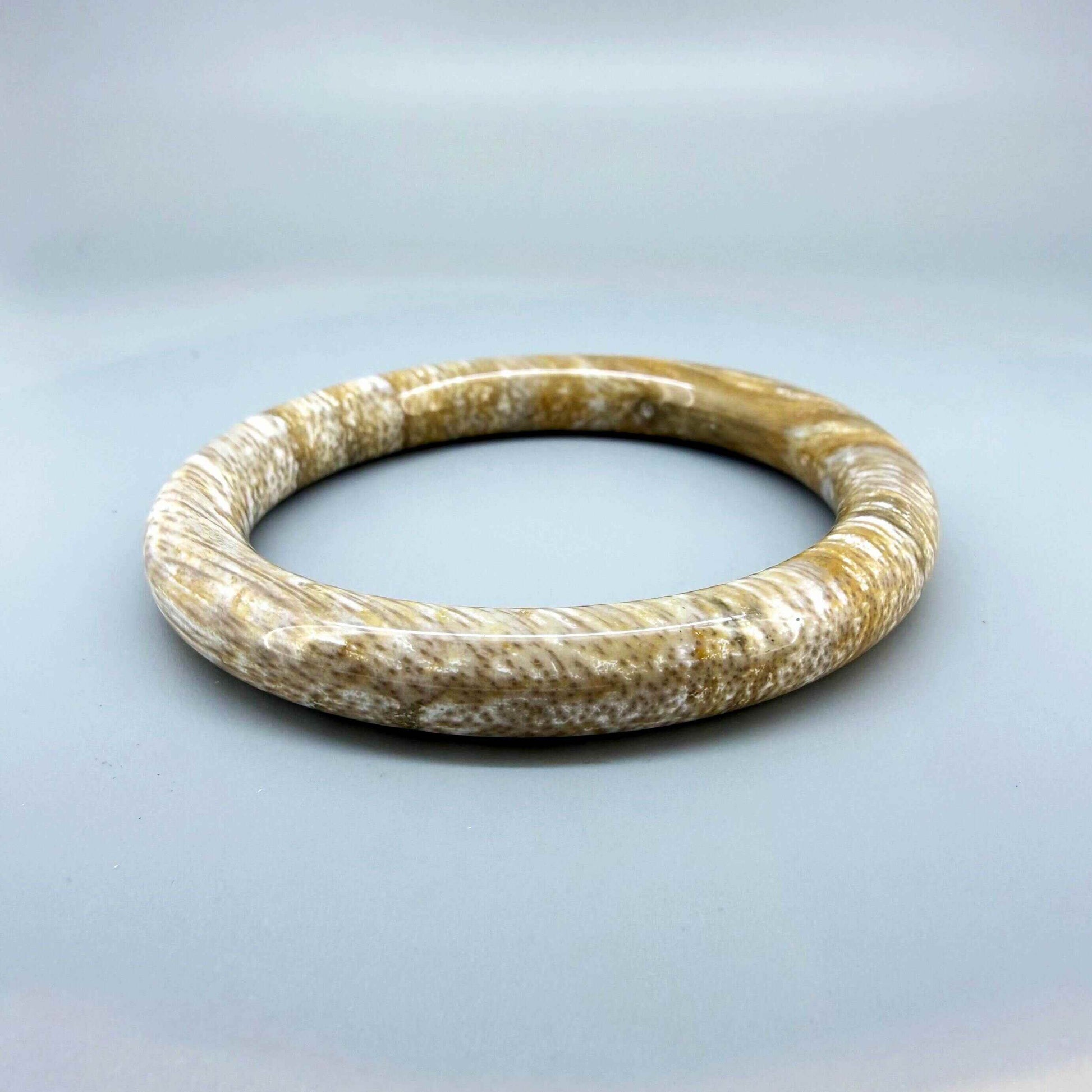 Solid petrified wood bangle with polished surface, 19 cm