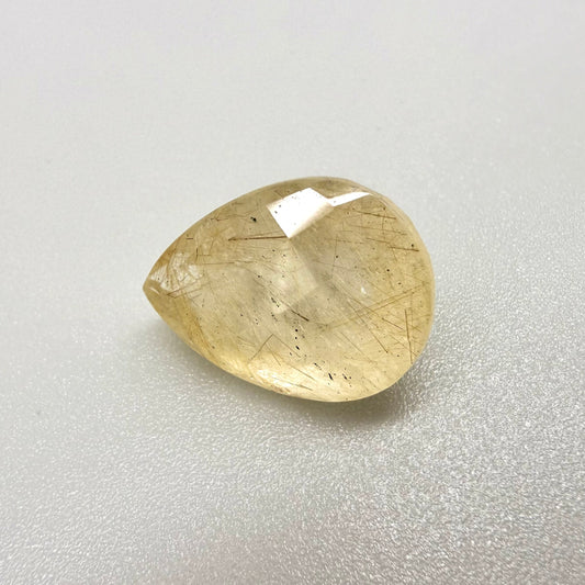 Big Clear Sand-Gold Rutilated Quartz Pear 12.51 Ct