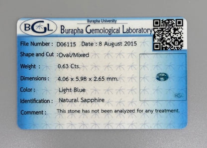 Light Pale Blue Sapphire Oval 0.63 Ct