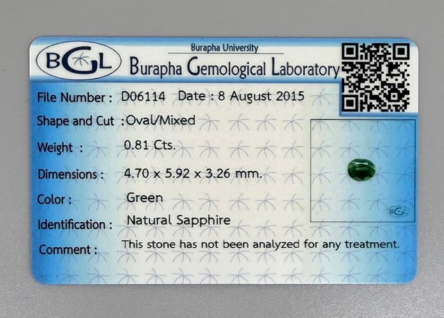 Fresh Olive Green Sapphire Oval 0.81 Ct