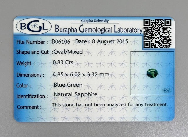 Bluish-Green Sapphire Oval 0.83 Ct