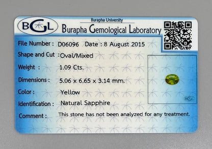 Bright Yellow Sapphire Oval - 1.09 Ct