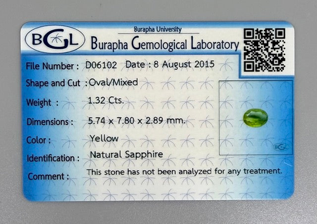 Vivid Greenish-Yellow Sapphire Oval - 1.32 Ct