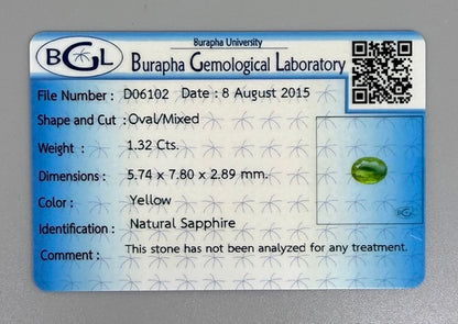 Vivid Greenish-Yellow Sapphire Oval - 1.32 Ct