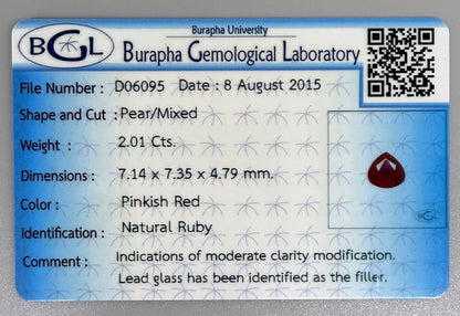 Pinkish Red Ruby Pear - 2.01 Ct
