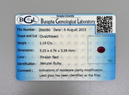 Pinkish Red Ruby Oval - 1.19 Ct