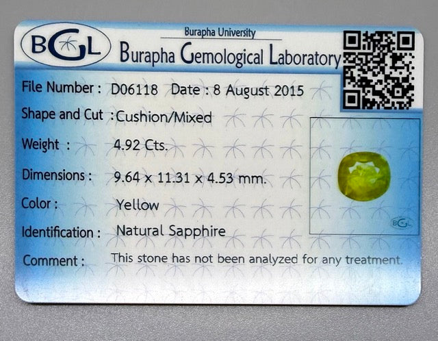 Bright Yellow Sapphire Cushion - 4.92 Ct