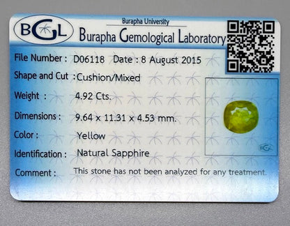 Bright Yellow Sapphire Cushion - 4.92 Ct
