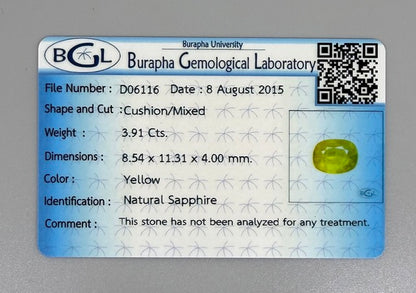Bright Yellow Sapphire Cushion - 3.91 Ct