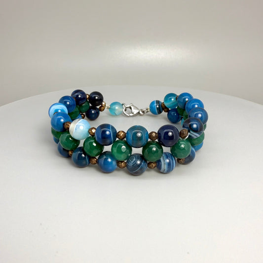 Natural Agate Beaded Bracelet with round polished gemstone beads, handmade gemstone jewelry