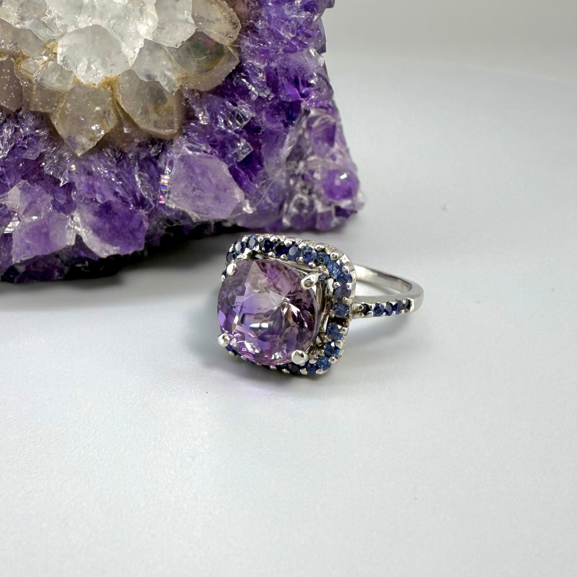 Ring Amethyst  Sapphire silver white gold plated