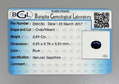 Dark Vivid Blue Sapphire Oval 2.89 Ct