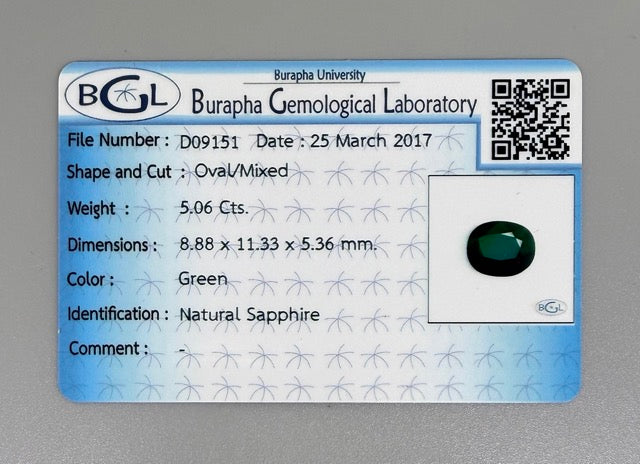 Dark Olive Green Sapphire Oval 5.06 Ct