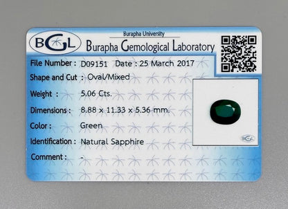 Dark Olive Green Sapphire Oval 5.06 Ct