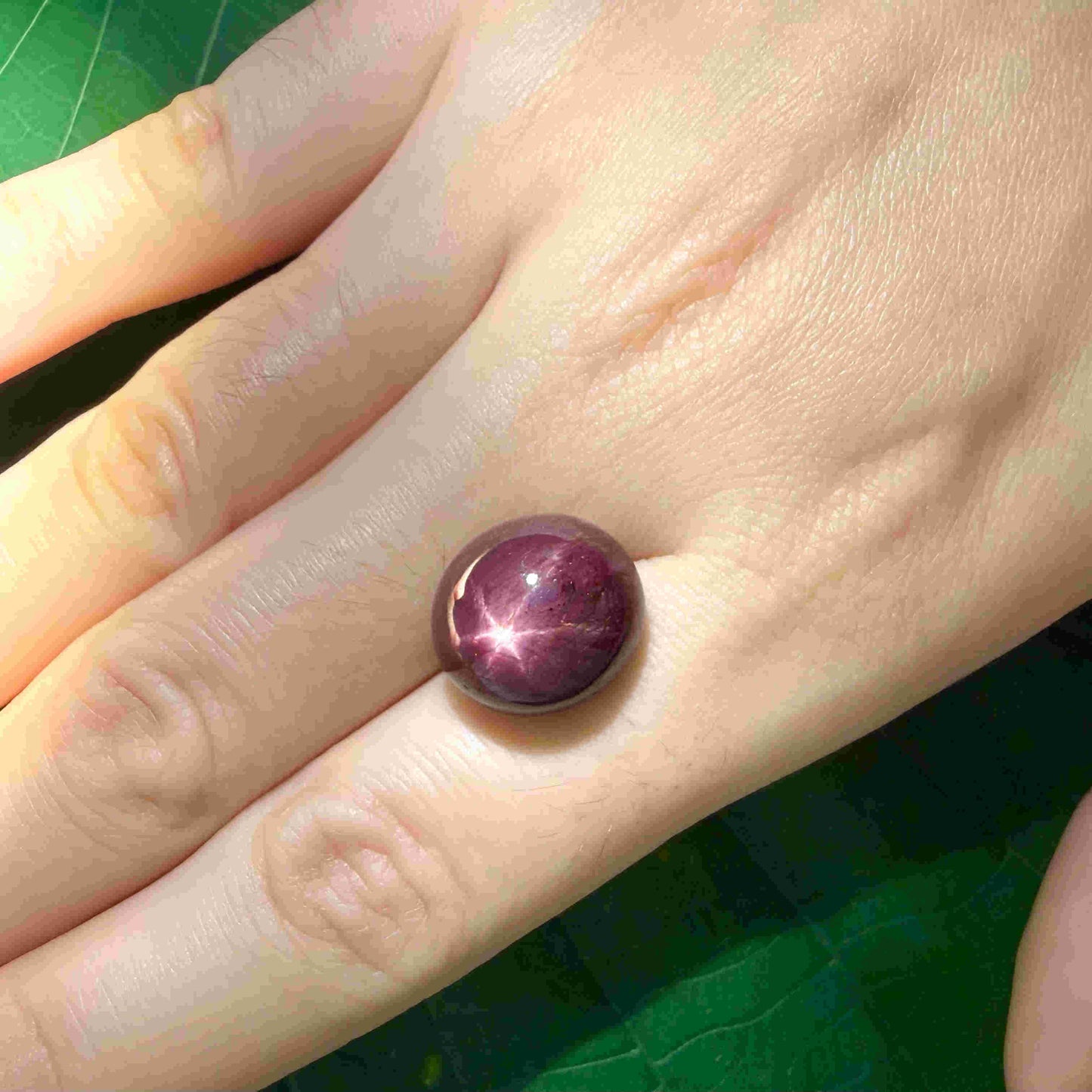 20.1 ct natural Pink-Red Star Ruby cabochon from Mozambique with soft star effect and polished dome.