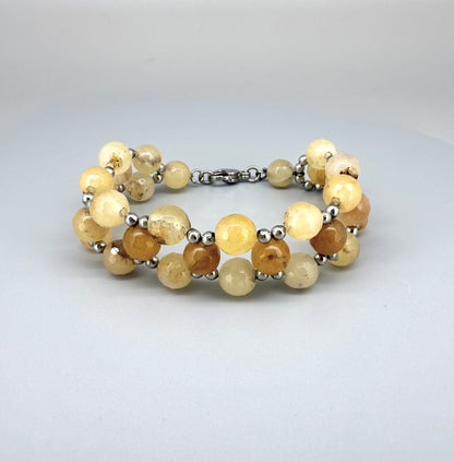 Natural Jade Beaded Bracelet with round polished gemstone beads, handmade gemstone jewelry