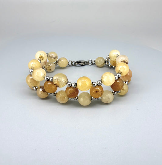 Natural Jade Beaded Bracelet with round polished gemstone beads, handmade gemstone jewelry