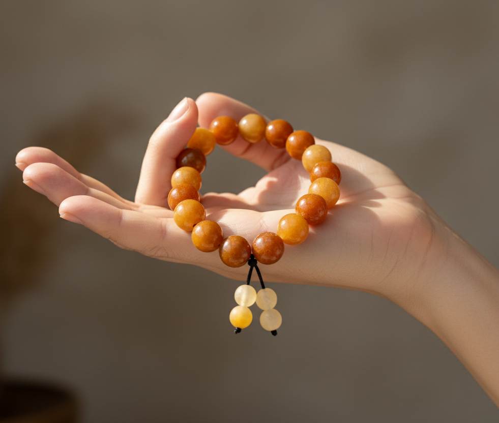 Aventurine mala bracelet made from natural aventurine beads, symbolizing optimism, opportunity, and emotional ease.