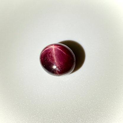 15.5 ct natural Bordeaux-Red Star Ruby cabochon from Mozambique with soft star effect and polished dome.