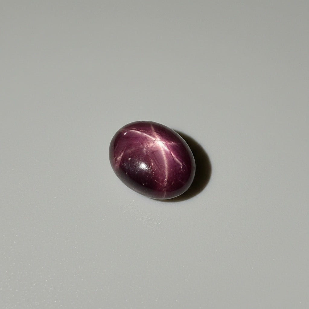 15.5 ct natural Bordeaux-Red Star Ruby cabochon from Mozambique with soft star effect and polished dome.