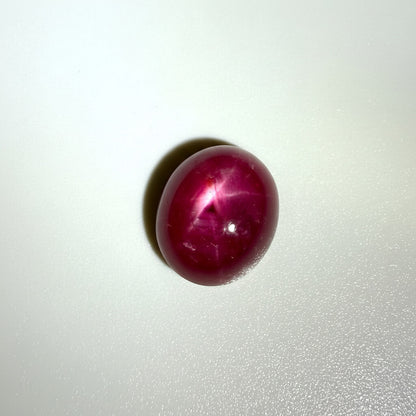 12.9 ct natural Star Ruby cabochon in deep pink-red with subtle star effect, polished dome and Mozambique origin.