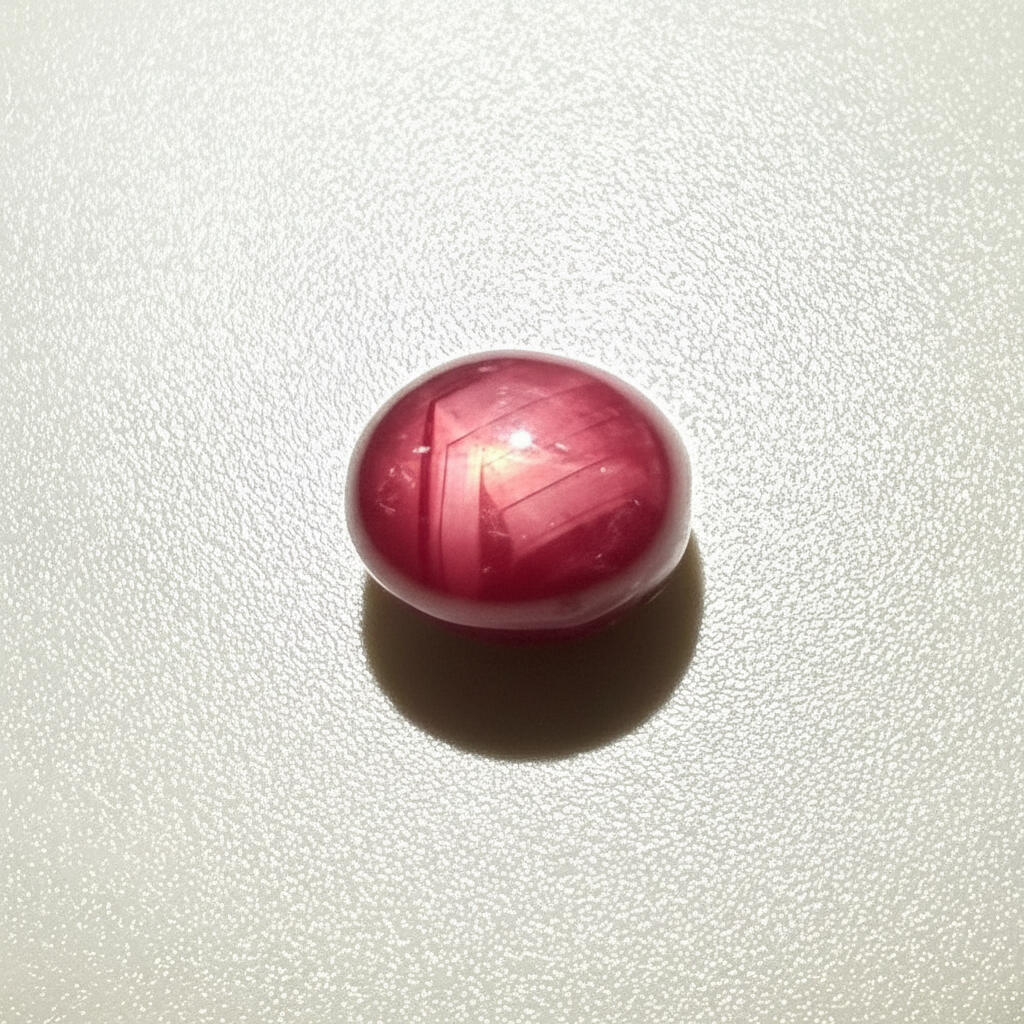 14.4 ct natural Pink-Red Star Ruby cabochon from Mozambique with soft star effect and polished dome.
