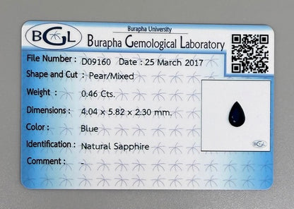 Vivid Medium Marine Blue Sapphire Pear 0.46 Ct