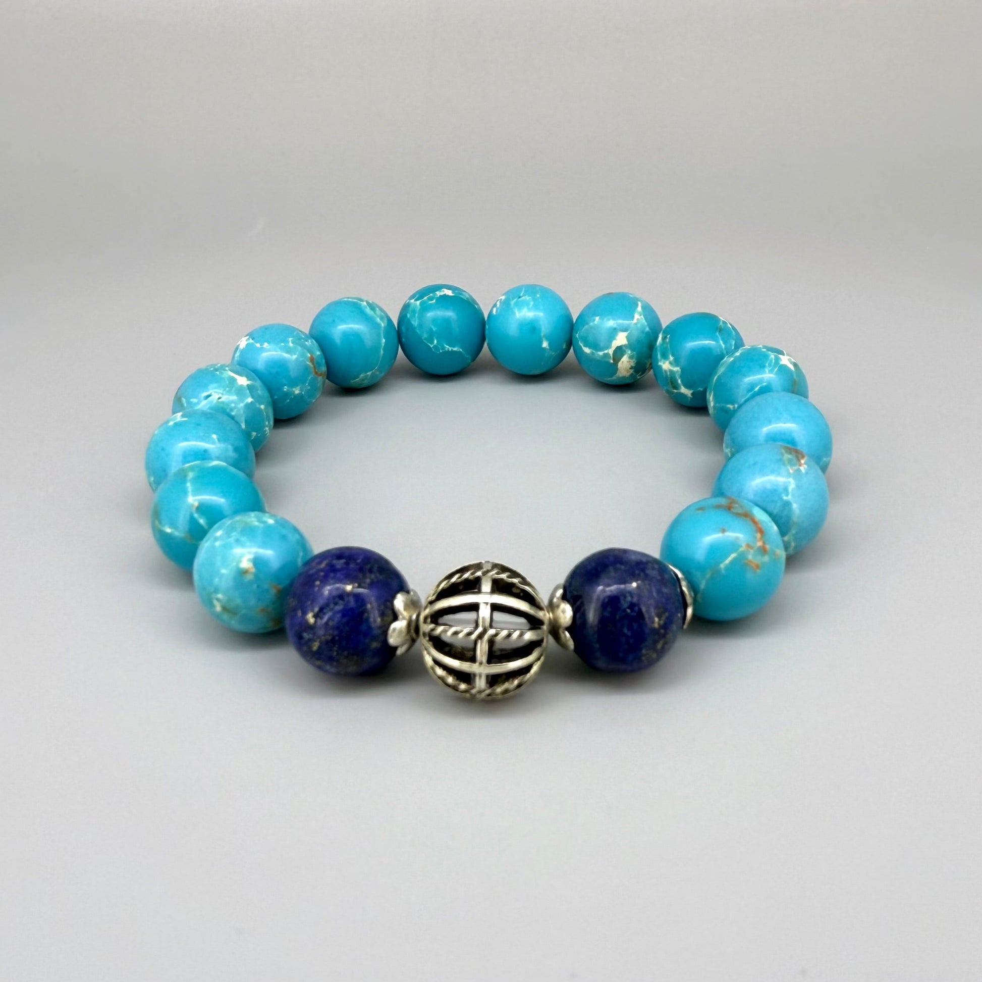 Variscite beaded bracelet, natural turquoise gemstone beads with subtle matrix patterns on elastic stretch band.