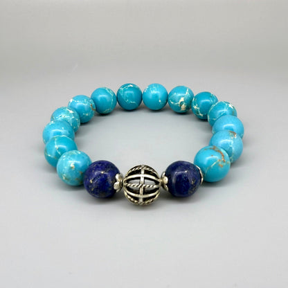Variscite beaded bracelet, natural turquoise gemstone beads with subtle matrix patterns on elastic stretch band.