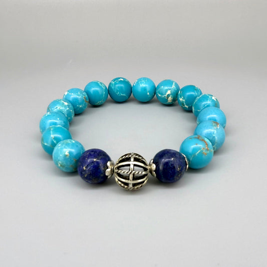 Variscite beaded bracelet, natural turquoise gemstone beads with subtle matrix patterns on elastic stretch band.
