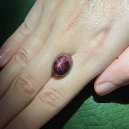 19 ct natural wine-red Star Ruby cabochon with soft star effect and polished dome.